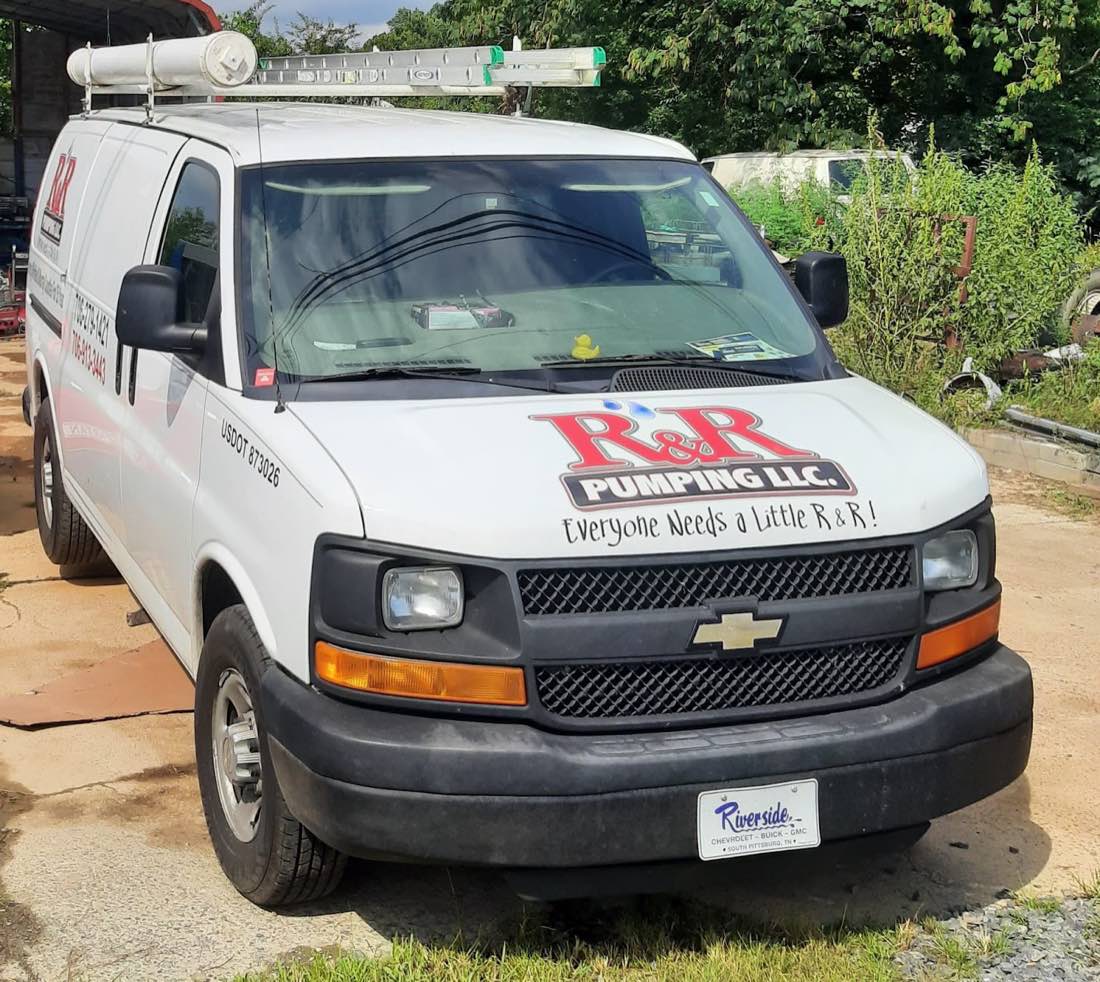 R&R Pumping LLC. septic and plumbing service van
